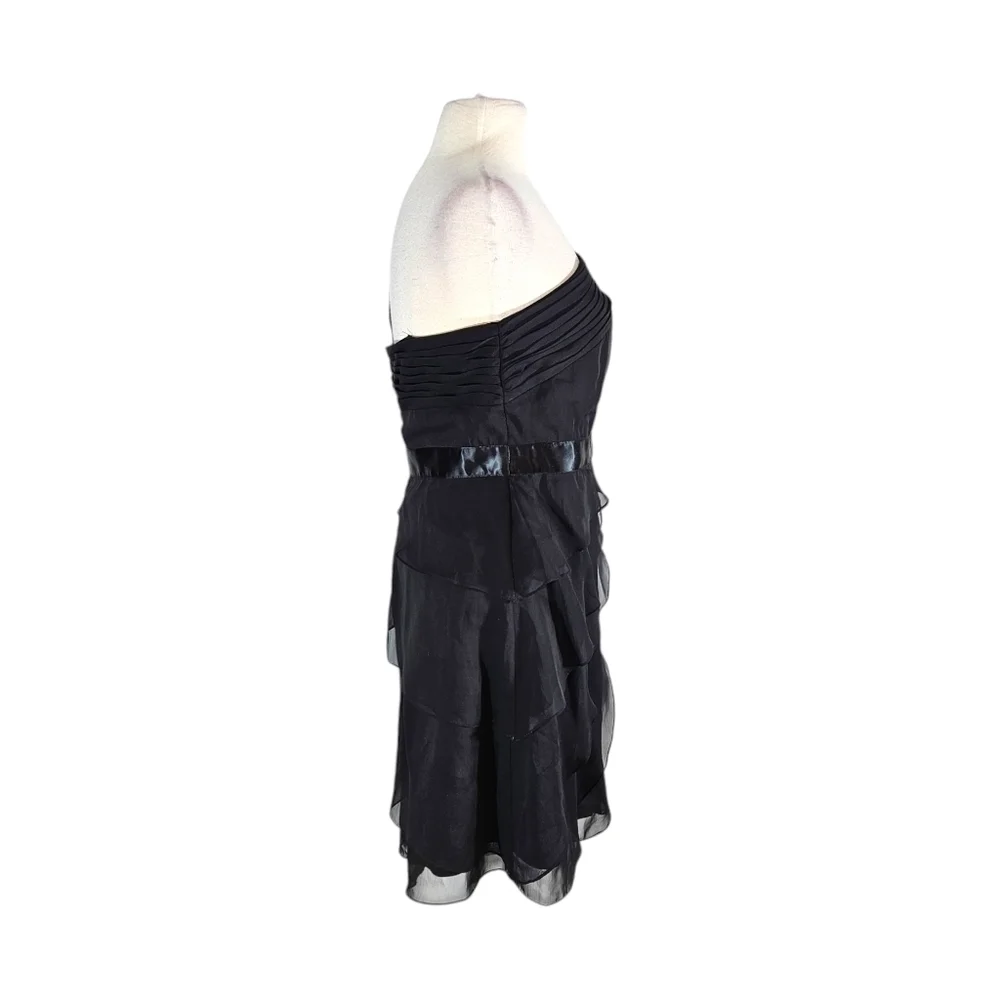 Adrianna Papell Flutter Chiffon Tiered Black One Shoulder Cocktail Dress
